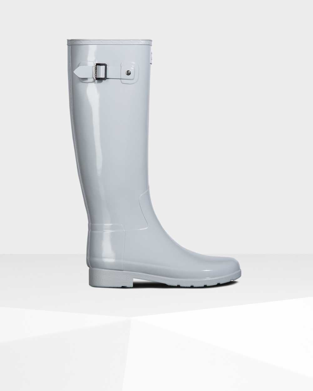 Hunter Refined Slim Fit Tall Gloss Women's Rain Boots NZ-41292W Light Grey